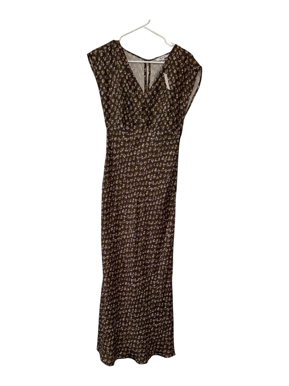 Madewell Brown/Olive Green Floral Maxi Dress V-Neck Size 0 Side zipper NWTS